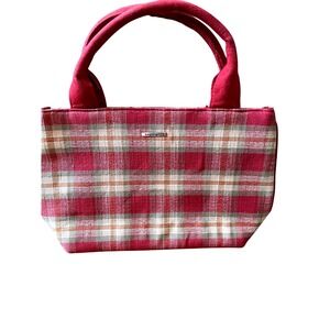 Longaberger Homestead Plaid‎ Tote Bag Purse Red Tan Neutral Handbag